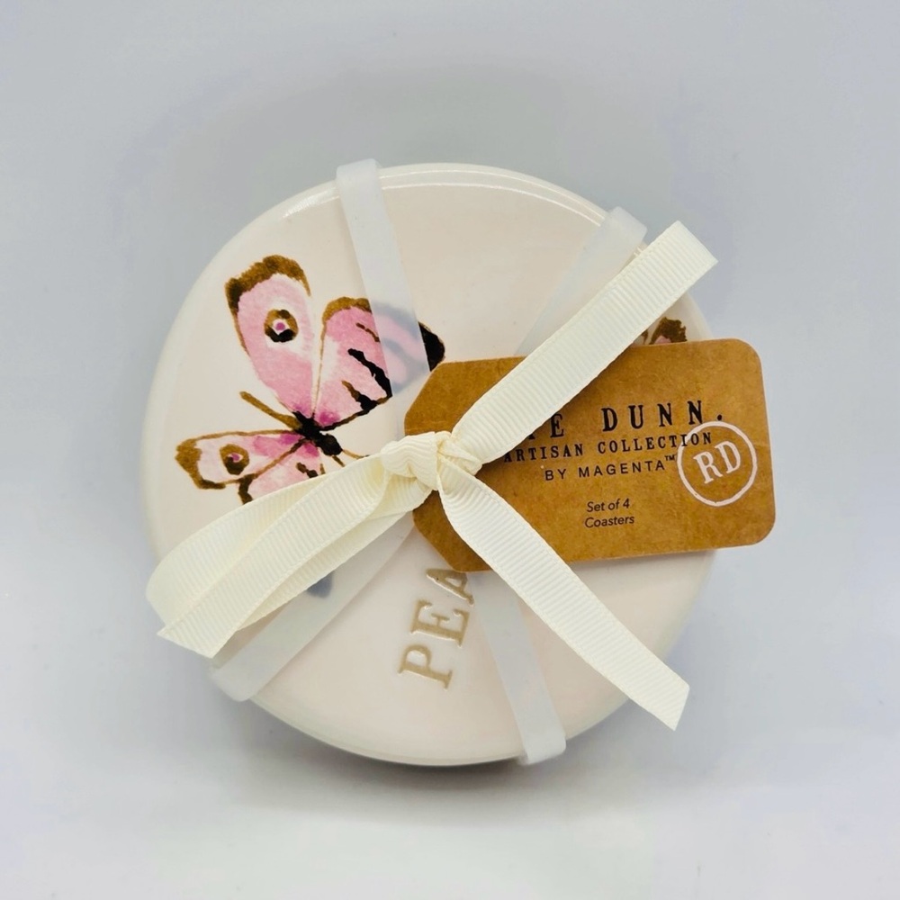 Rae Dunn set of (4) butterfly coasters - PEACE, REFLECT, RELAX, BREATHE - NEW!
